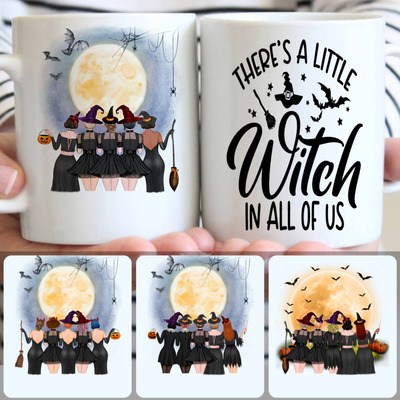 5 Sisters - A Little Witch Customized Coffee Mug With Names, Personalized Mug, Unique Halloween Gifts