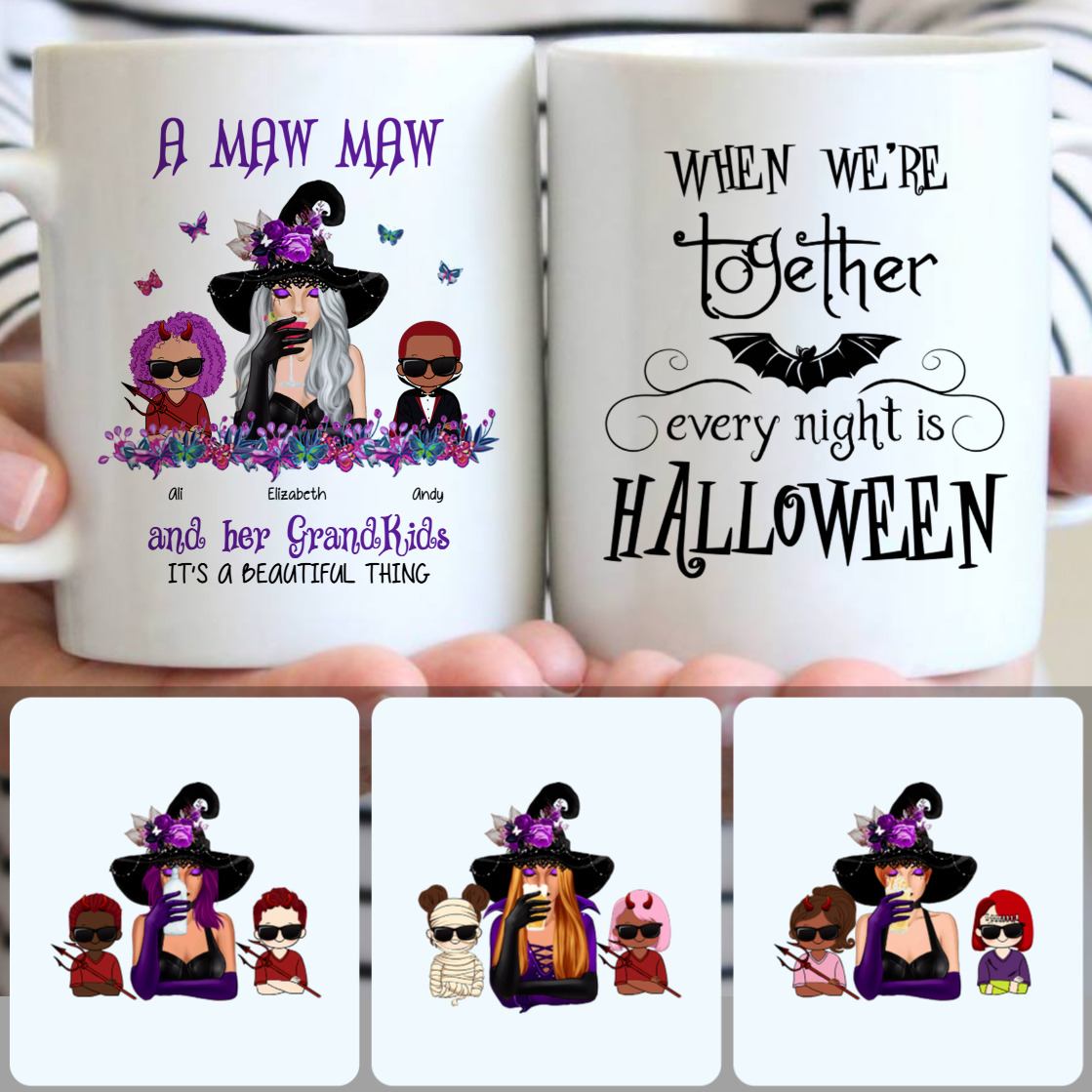 Personalized Mug, Surprise Halloween Gifts For Mom, Witch & 2 Kids Customized Coffee Mug With Names