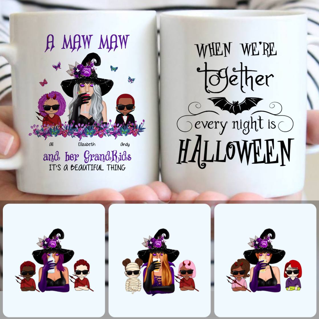Personalized Mug, Surprise Halloween Gifts For Mom, Witch & 2 Kids Customized Coffee Mug With Names Personalized Mug, Surprise Halloween Gifts For Mom, Witch & 2 Kids Customized Coffee Mug With Names