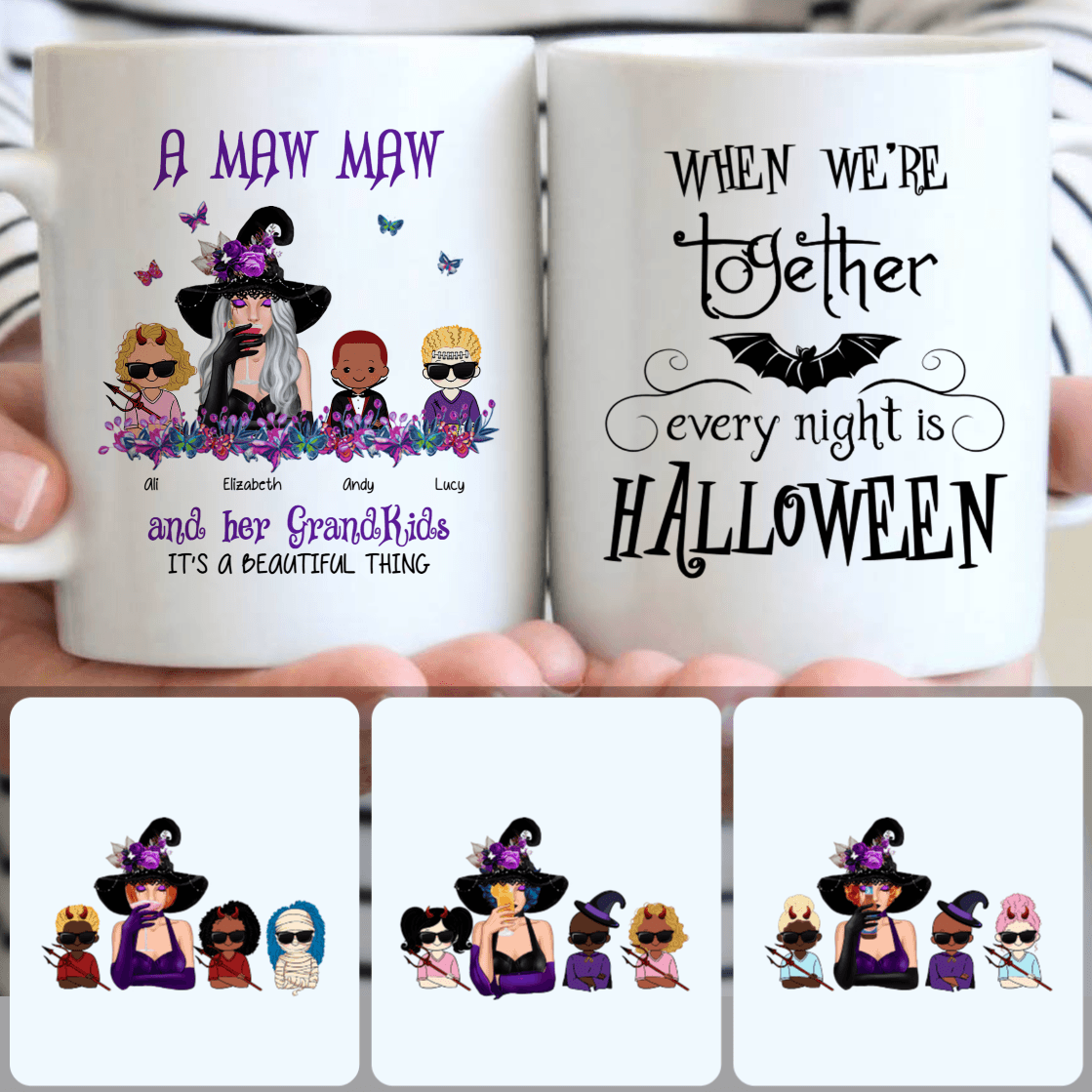 Personalized Mug, Perfect Halloween Gifts For Mom, Witch & 3 Kids Customized Coffee Mug With Names Personalized Mug, Perfect Halloween Gifts For Mom, Witch & 3 Kids Customized Coffee Mug With Names