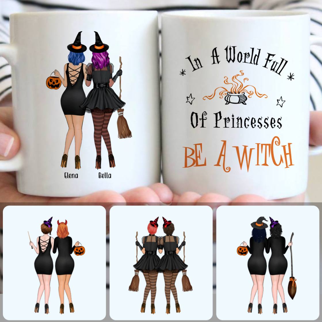 Personalized Mug, Unique Halloween Gifts, 2 Best Friends - Be A Witch Customized Coffee Mug With Names