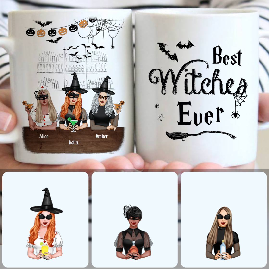 Personalized Mug, Special Halloween Gifts, 3 Sisters - Best Witches Ever Customized Coffee Mug With Names