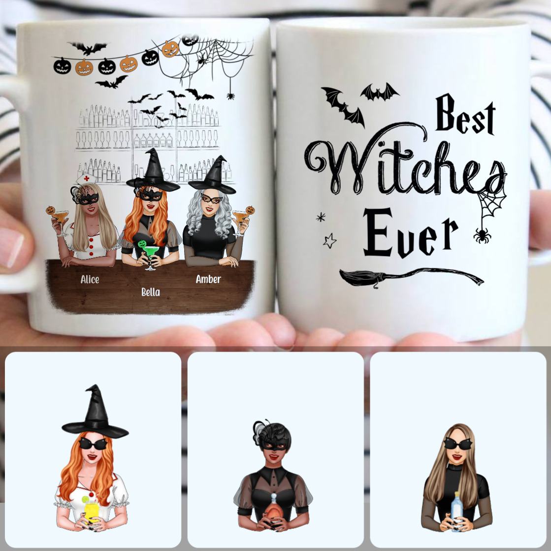 Personalized Mug, Special Halloween Gifts, 3 Sisters - Best Witches Ever Customized Coffee Mug With Names Personalized Mug, Special Halloween Gifts, 3 Sisters - Best Witches Ever Customized Coffee Mug With Names
