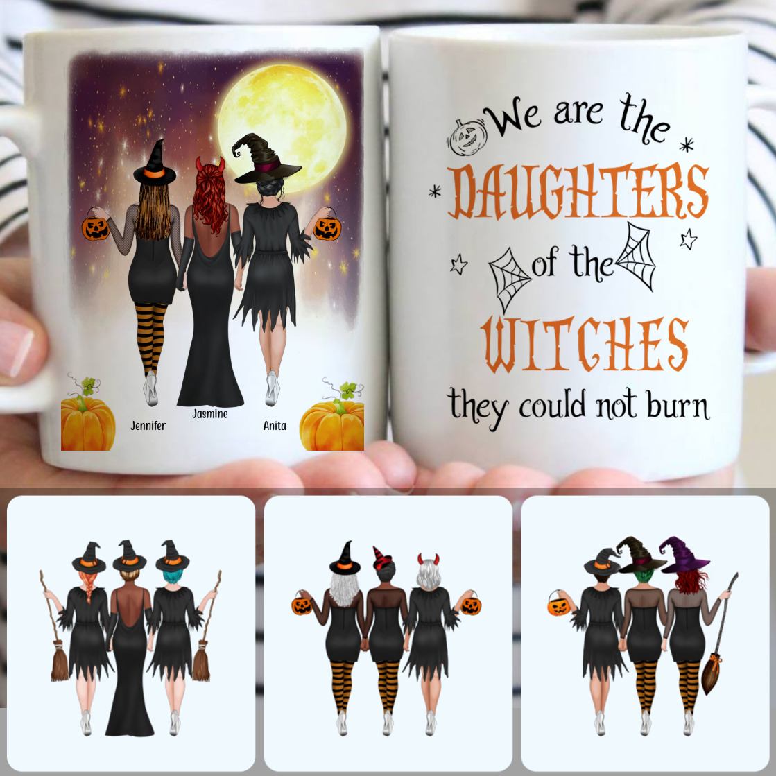 Personalized Mug, Perfect Halloween Gifts, 3 Sisters - A Little Witch Customized Coffee Mug With Names