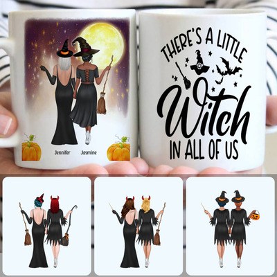 2 Sisters - A Little Witch Customized Coffee Mug With Names, Personalized Mug, Unique Halloween Gifts