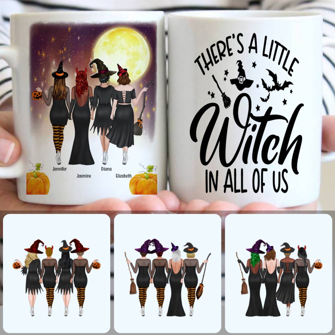 Personalized Mug, Best Halloween Gifts, 4 Sisters - A Little Witch Customized Coffee Mug With Names