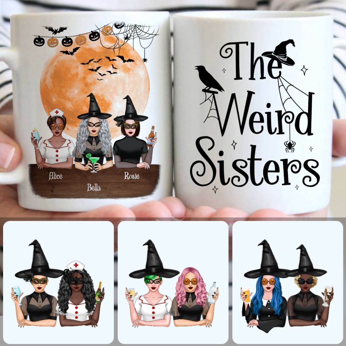 Personalized Mug, Creative Halloween Gifts, The Weird Sisters Customized Coffee Mug With Names