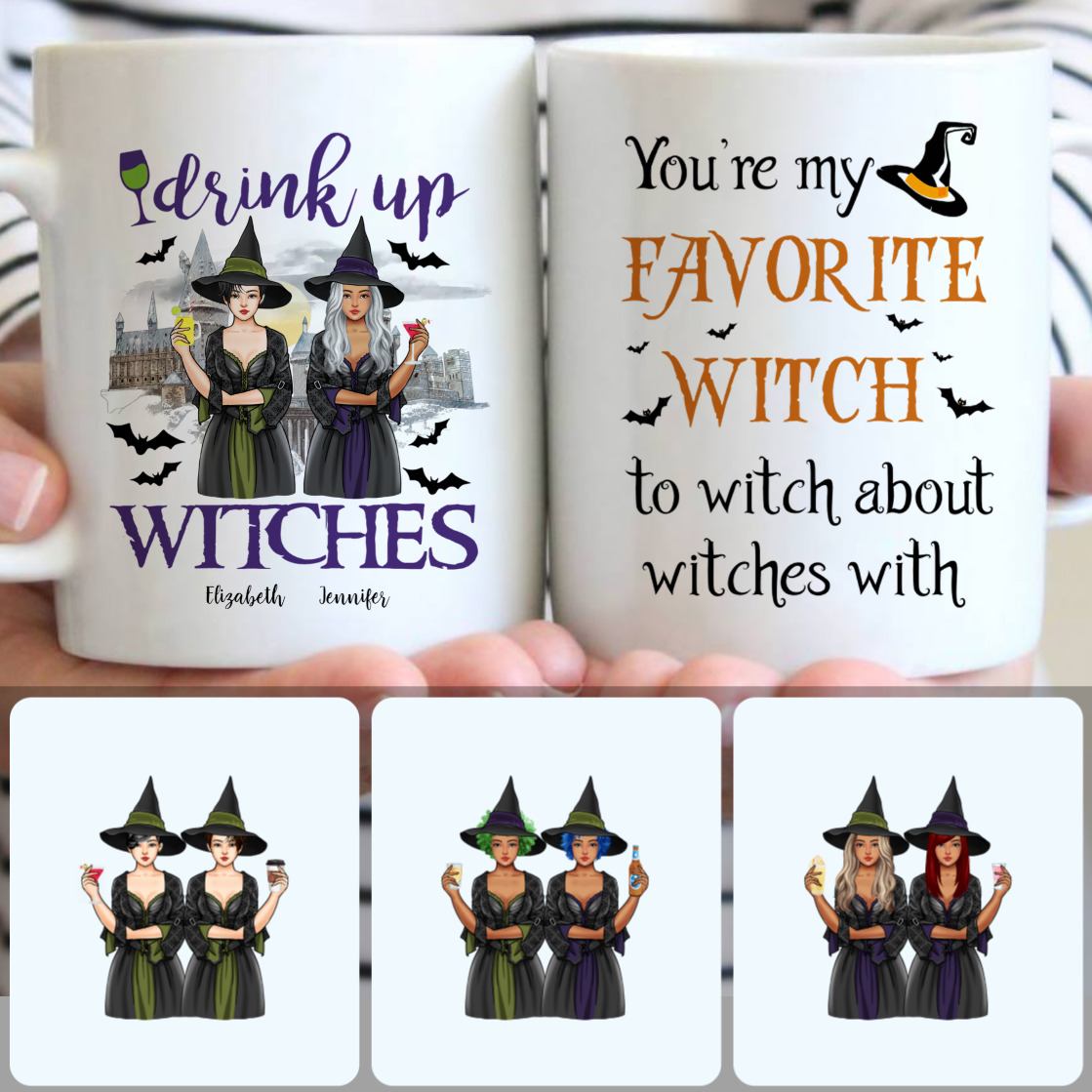 Personalized Mug, Special Halloween Gifts, 2 Sisters - Drink Up Witches Customized Coffee Mug With Names Personalized Mug, Special Halloween Gifts, 2 Sisters - Drink Up Witches Customized Coffee Mug With Names