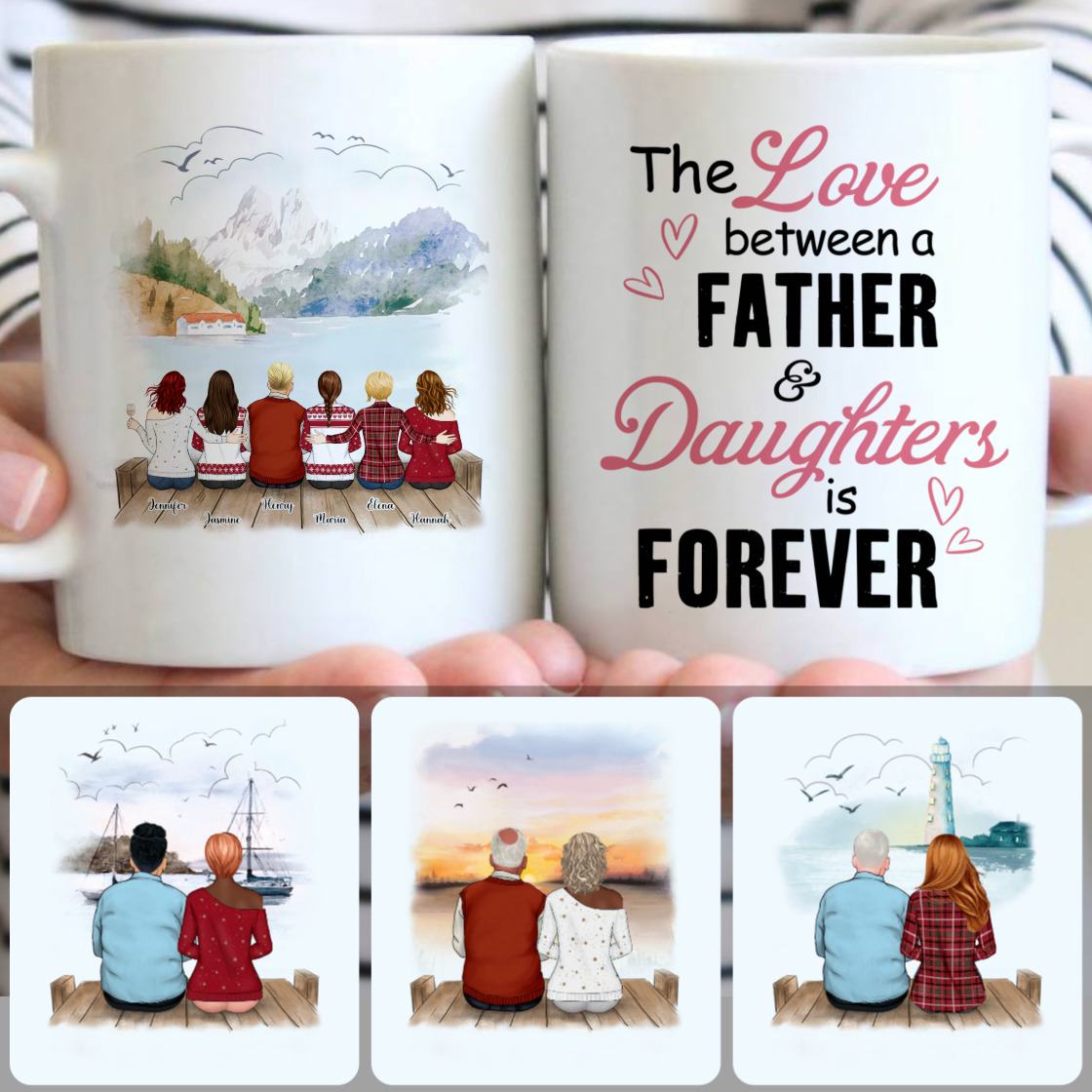 Personalized Mug, Unique Father's Day Gifts, Dad & 5 Daughters Customized Coffee Mug With Names