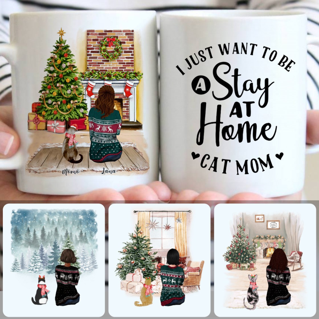 Personalized Mug, Unique Christmas Gifts For Cat Lovers, Mom & Cat Customized Coffee Mug With Names