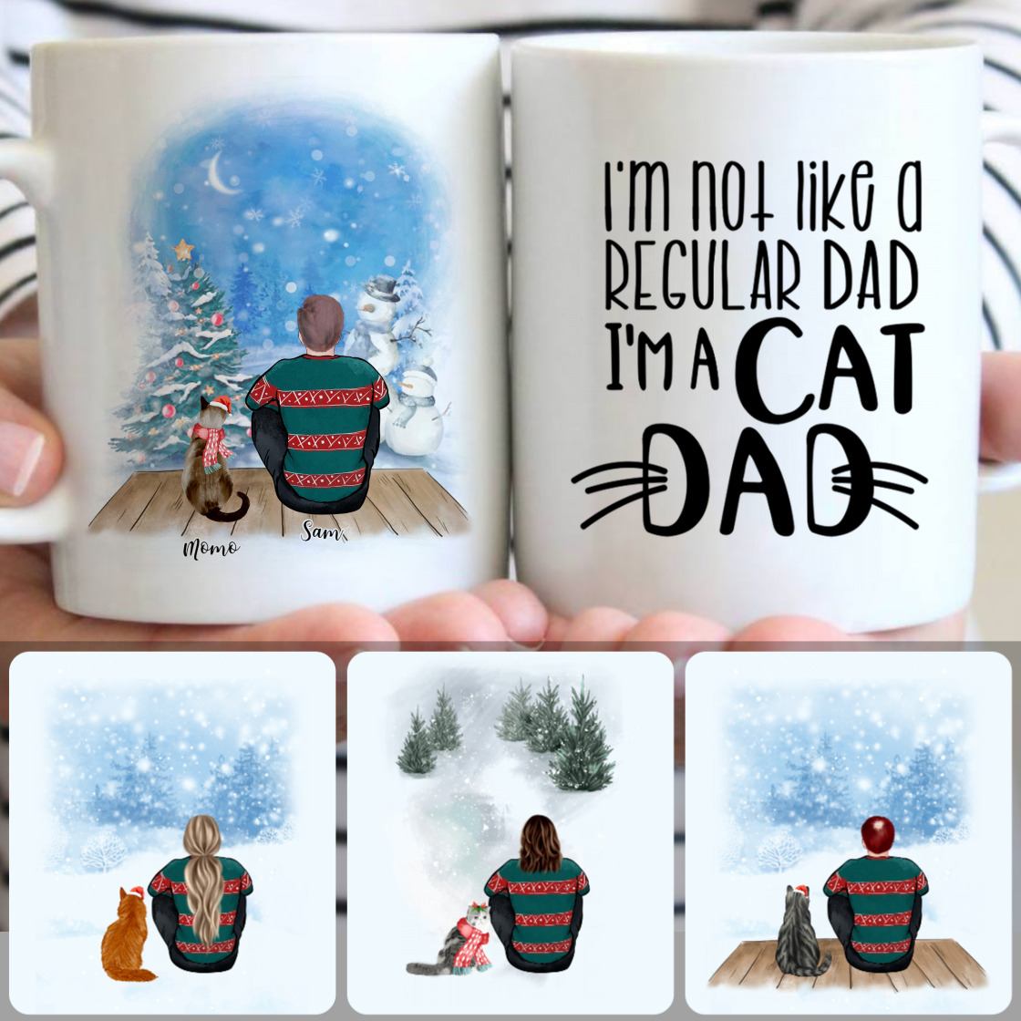 Personalized Mug, Special Christmas Gifts For Cat Lovers, Dad & Cat Customized Coffee Mug With Names