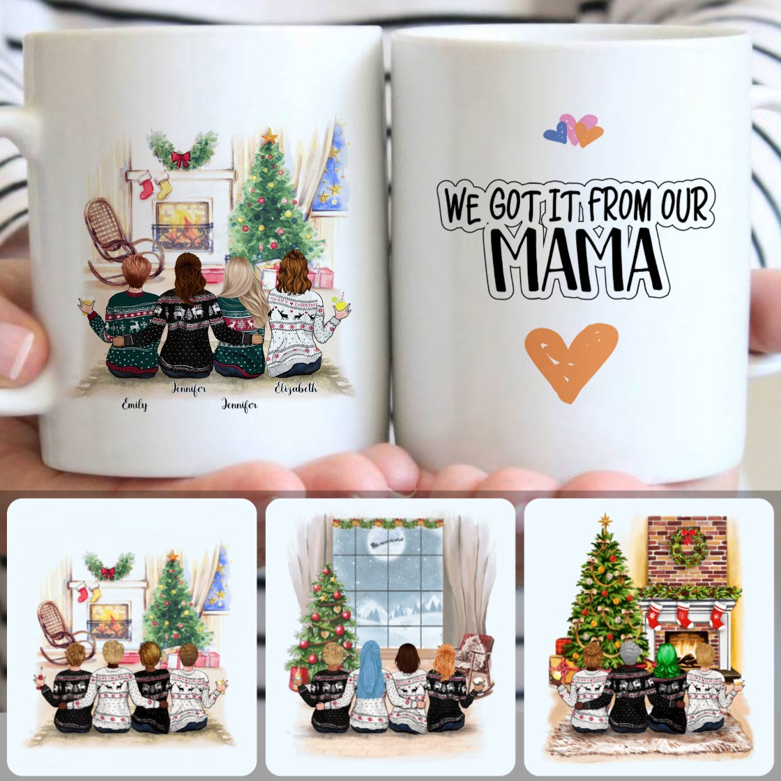 Personalized Mug, Meaningful Christmas Gifts, Mom & 3 Daughters Customized Coffee Mug With Names