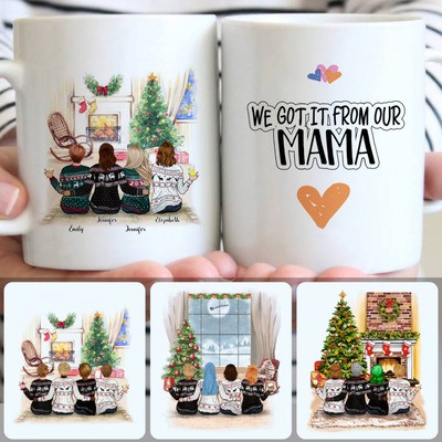 Mom & 3 Daughters Customized Coffee Mug With Names, Personalized Mug, Meaningful Christmas Gifts