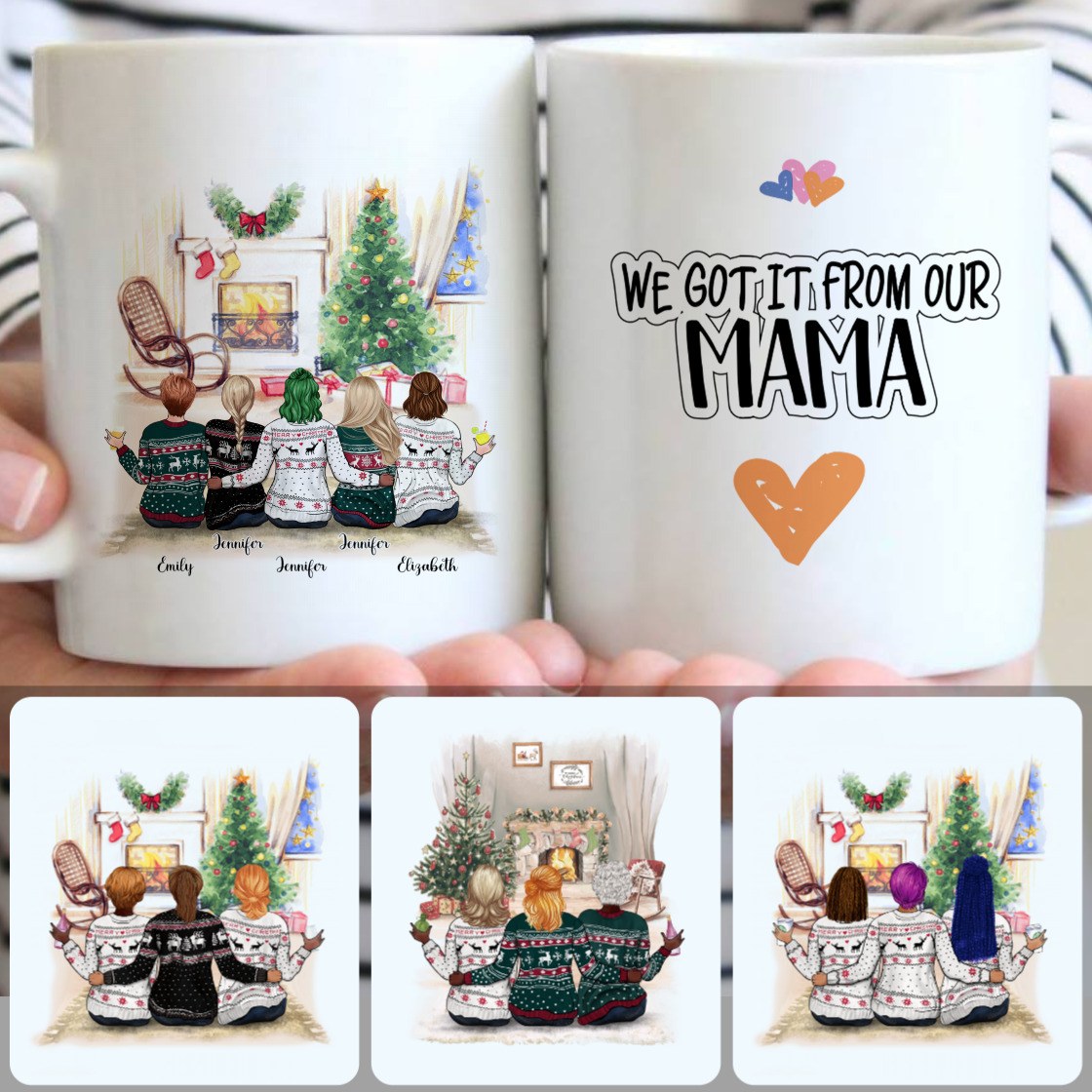 Personalized Mug, Best Christmas Gifts, Mom & 4 Daughters Customized Coffee Mug With Names