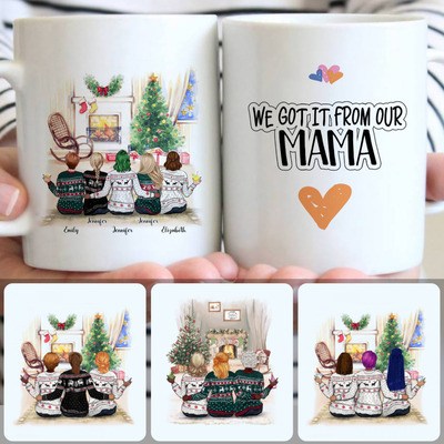 Mom & 4 Daughters Customized Coffee Mug With Names, Personalized Mug, Best Christmas Gifts