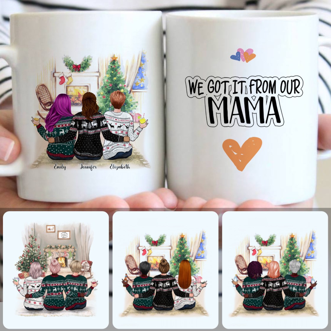 Personalized Mug, Special Christmas Gifts, Mom & 2 Daughters Customized Coffee Mug With Names