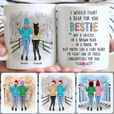 2 Best Friends Customized Coffee Mug With Names, Personalized Mug, Unique Christmas Gifts
