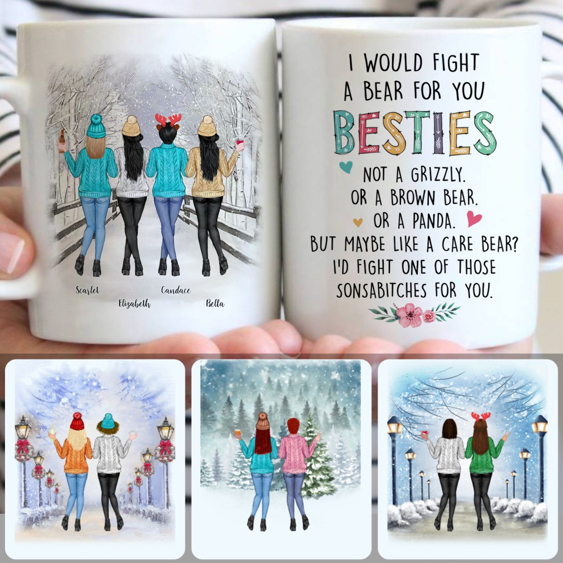 Personalized Mug, Perfect Christmas Gifts, 4 Best Friends Customized Coffee Mug With Names