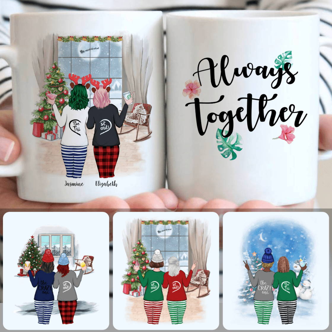 Personalized Mug, Unique Christmas Gifts, 2 Best Friends - Always Together Customized Coffee Mug With Names