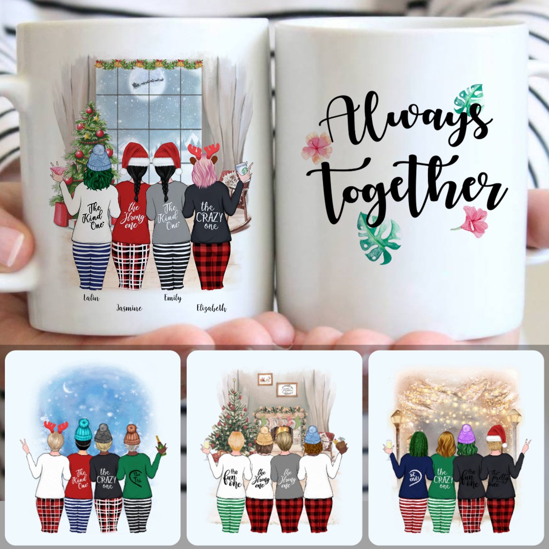Personalized Mug, Surprise Christmas Gifts, 4 Best Friends - Always Together Customized Coffee Mug With Names