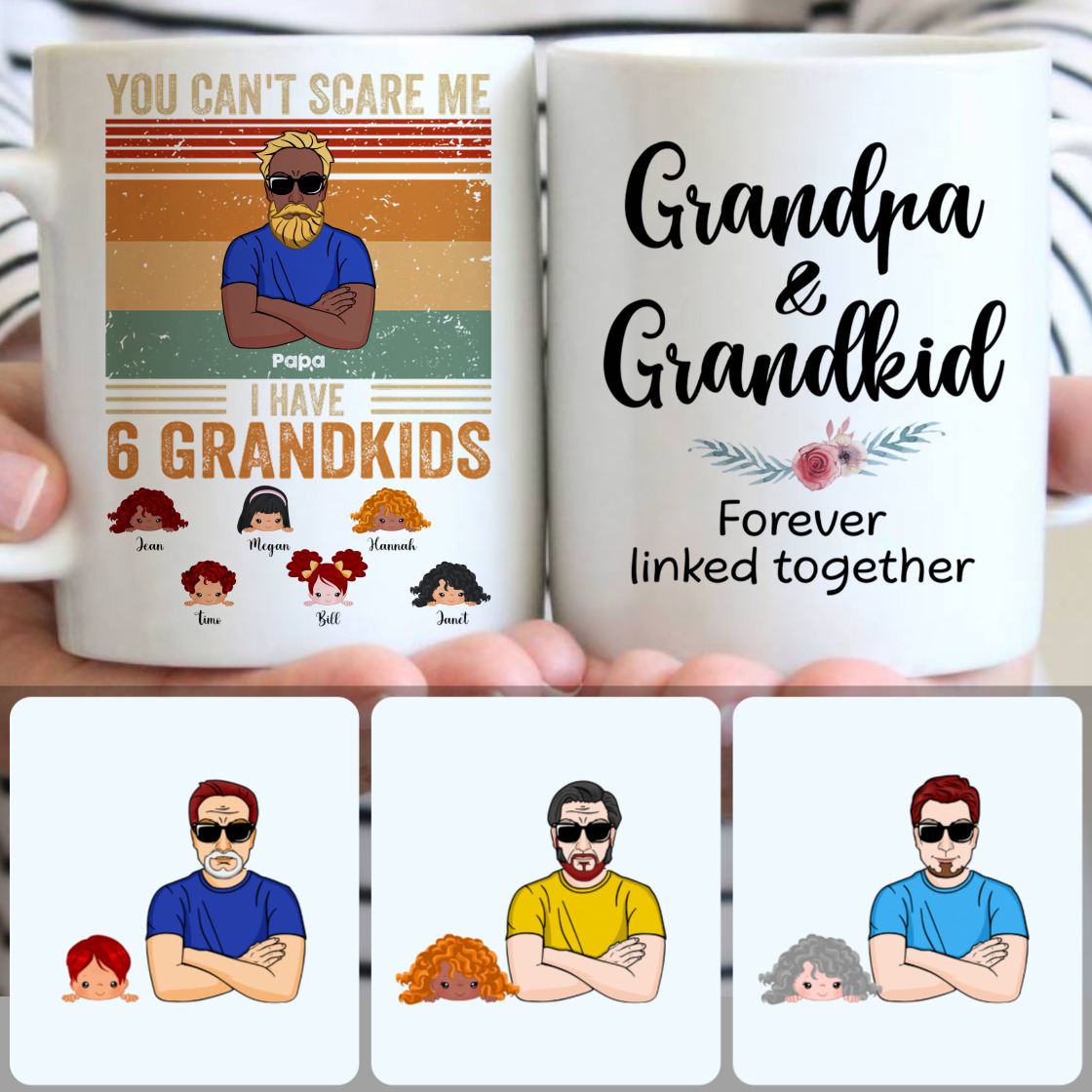 Personalized Mug, Unique Birthday Gifts, Grandpa & 6 Grandkids Customized Coffee Mug With Names