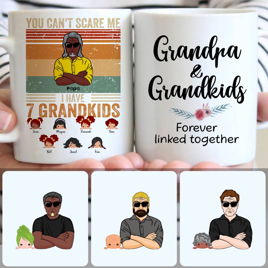 Personalized Mug, Special Birthday Gifts, Grandpa & 7 Grandkids Customized Coffee Mug With Names