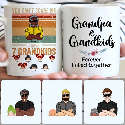 Grandpa & 7 Grandkids Customized Coffee Mug With Names, Personalized Mug, Special Birthday Gifts