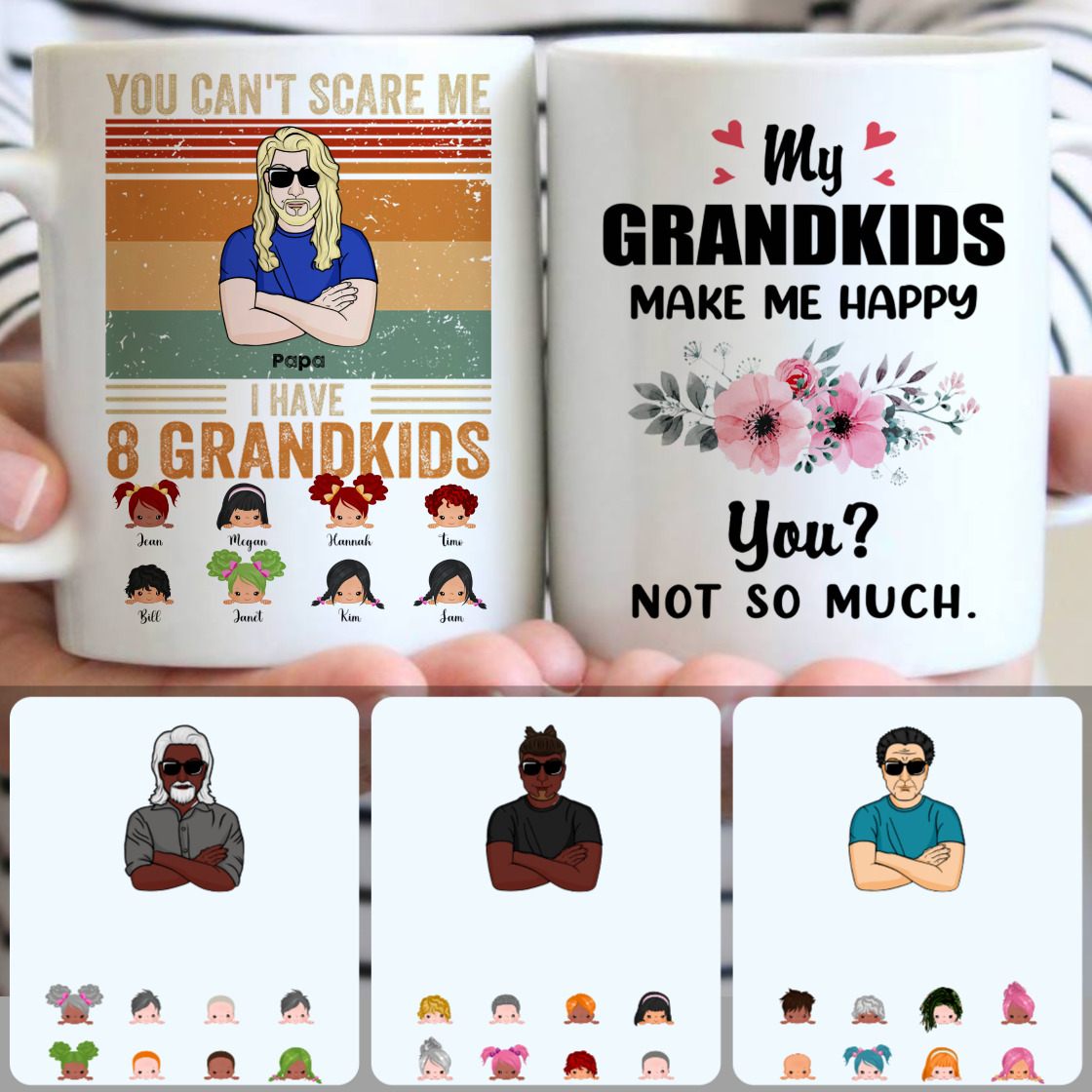 Personalized Mug, Best Birthday Gifts, Grandpa & 8 Grandkids Customized Coffee Mug With Names