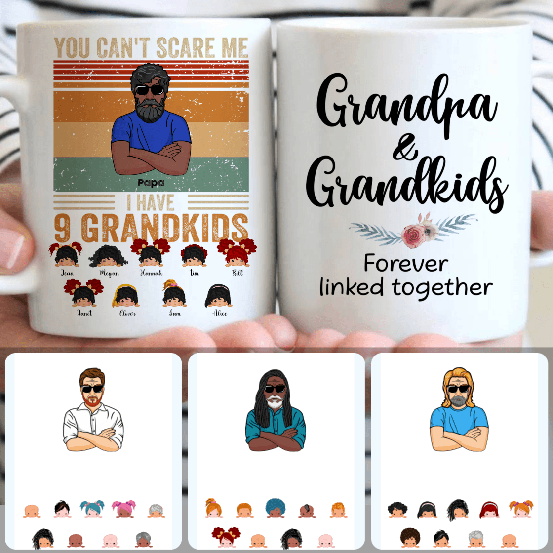 Personalized Mug, Meaningful Birthday Gifts, Grandpa & 9 Grandkids Customized Coffee Mug With Names
