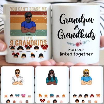 Grandpa & 9 Grandkids Customized Coffee Mug With Names, Personalized Mug, Meaningful Birthday Gifts