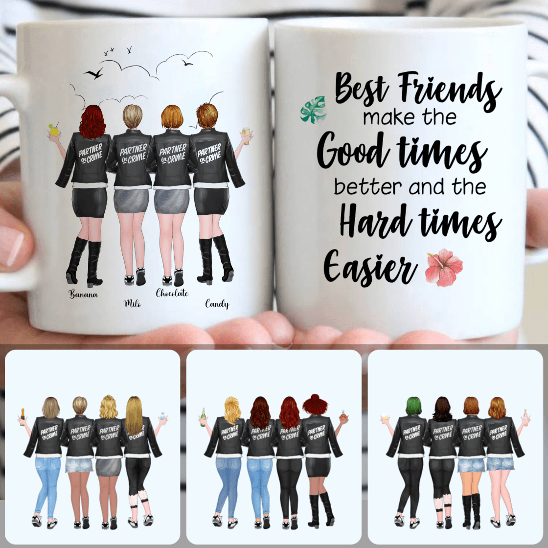 Personalized Mug, Perfect Birthday Gifts, 4 Best Friends - Partner In Cream Customized Coffee Mug With Names