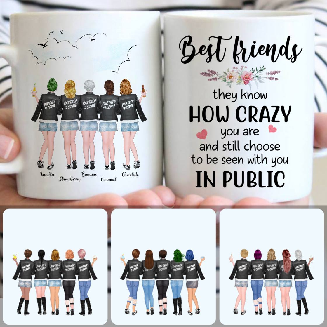Personalized Mug, Surprise Birthday Gifts, 5 Best Friends - Partner In Cream Customized Coffee Mug With Names Personalized Mug, Surprise Birthday Gifts, 5 Best Friends - Partner In Cream Customized Coffee Mug With Names