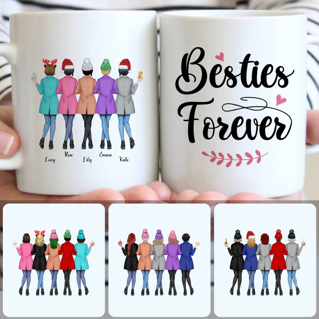 Personalized Mug, Special Christmas Gifts, 5 Besties Forever Customized Coffee Mug With Names