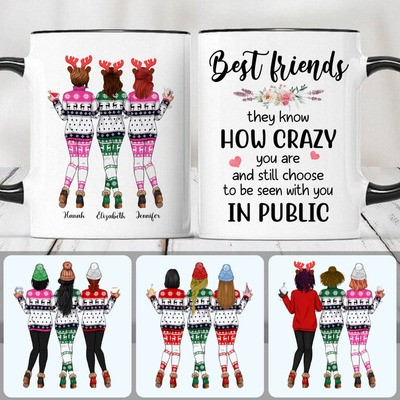 3 Best Friends Customized Coffee Mug With Names, Personalized Accent Mug, Special Christmas Gifts