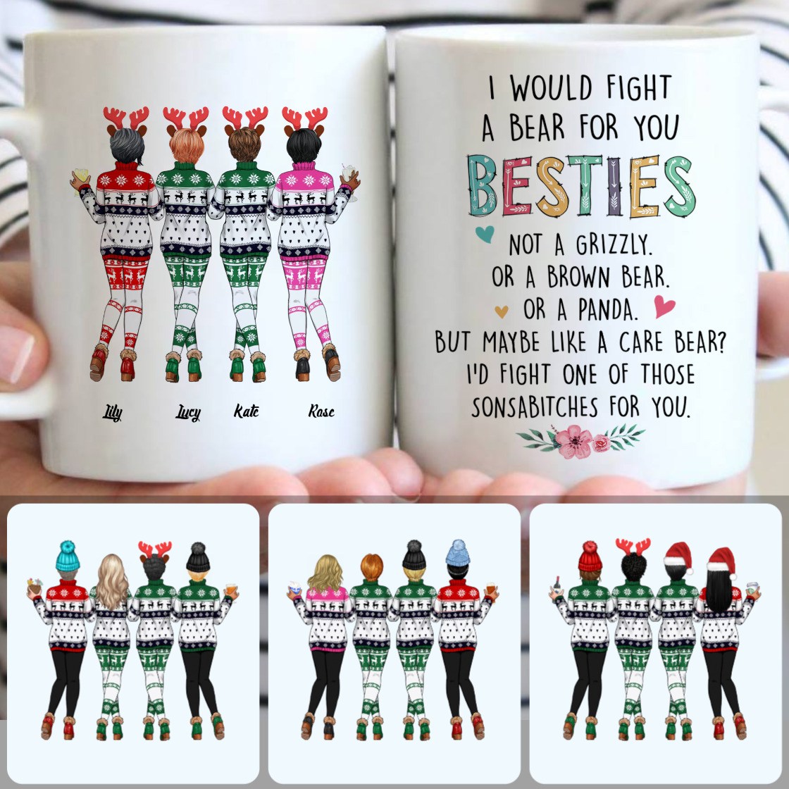 Personalized Mug, Meaningful Christmas Gifts, 4 Best Friends Customized Coffee Mug With Names