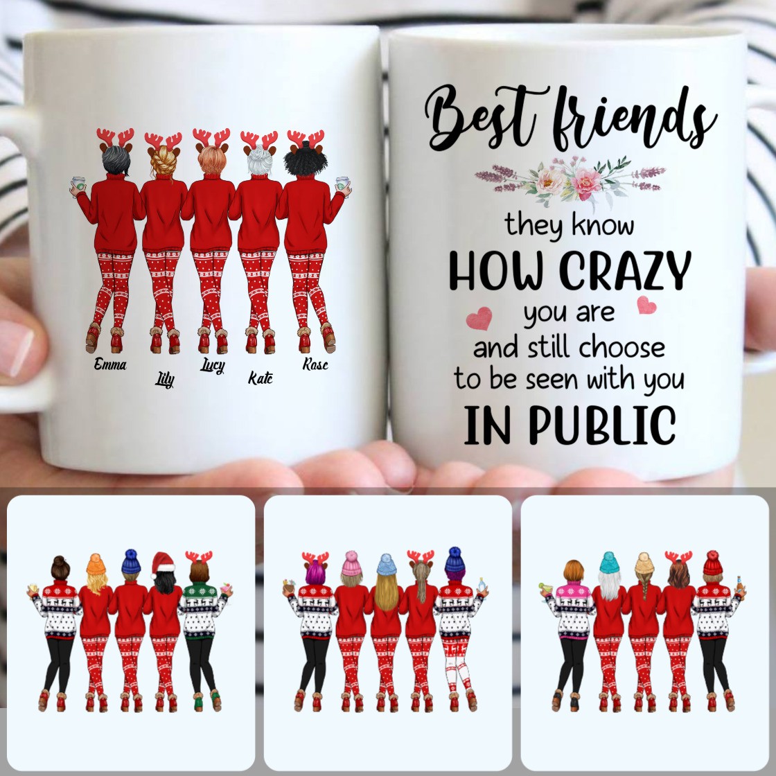 Personalized Mug, Perfect Christmas Gifts, 5 Best Friends Customized Coffee Mug With Names