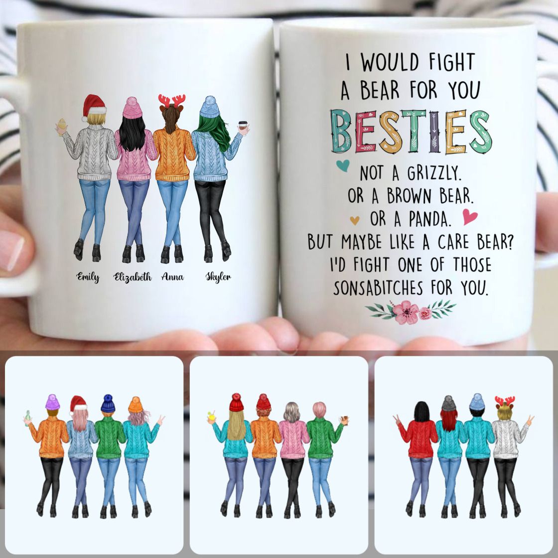 Personalized Mug, Meaningful Christmas Gifts, 4 Best Friends - Always Together Customized Coffee Mug With Names