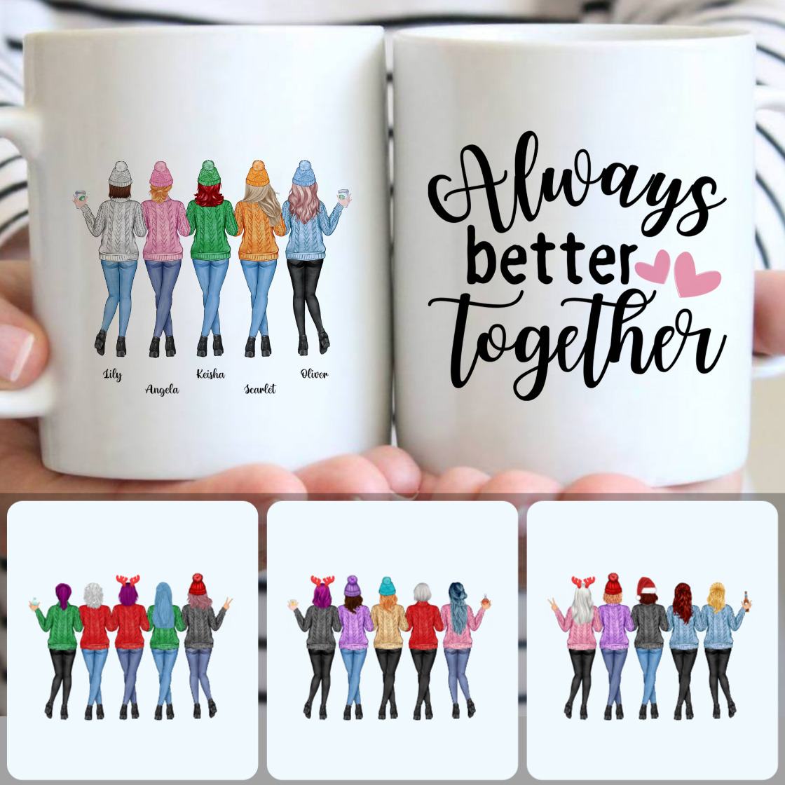 Personalized Mug, Surprise Christmas Gifts, 5 Best Friends - Always Together Customized Coffee Mug With Names