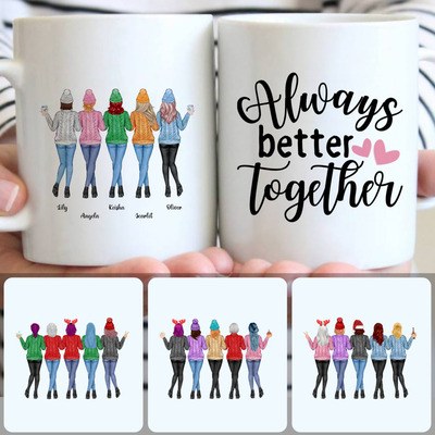 5 Best Friends - Always Together Customized Coffee Mug With Names, Personalized Mug, Surprise Christmas Gifts