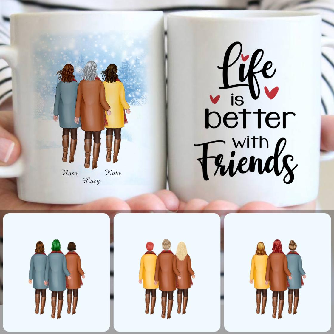 Personalized Mug, Special Birthday Gifts, 3 Best Friends Customized Coffee Mug With Names
