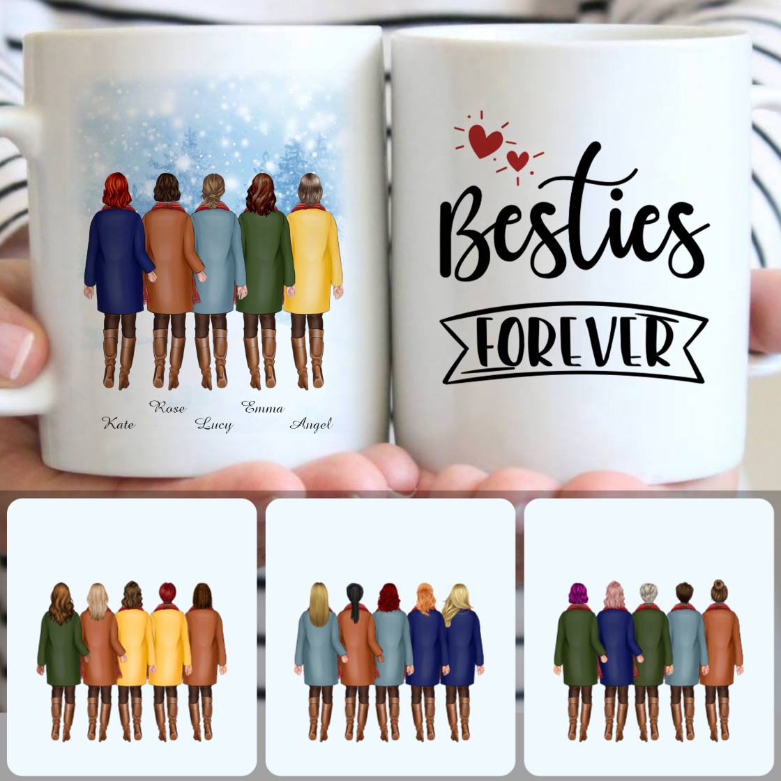 Personalized Mug, Perfect Birthday Gifts, 5 Best Friends Customized Coffee Mug With Names