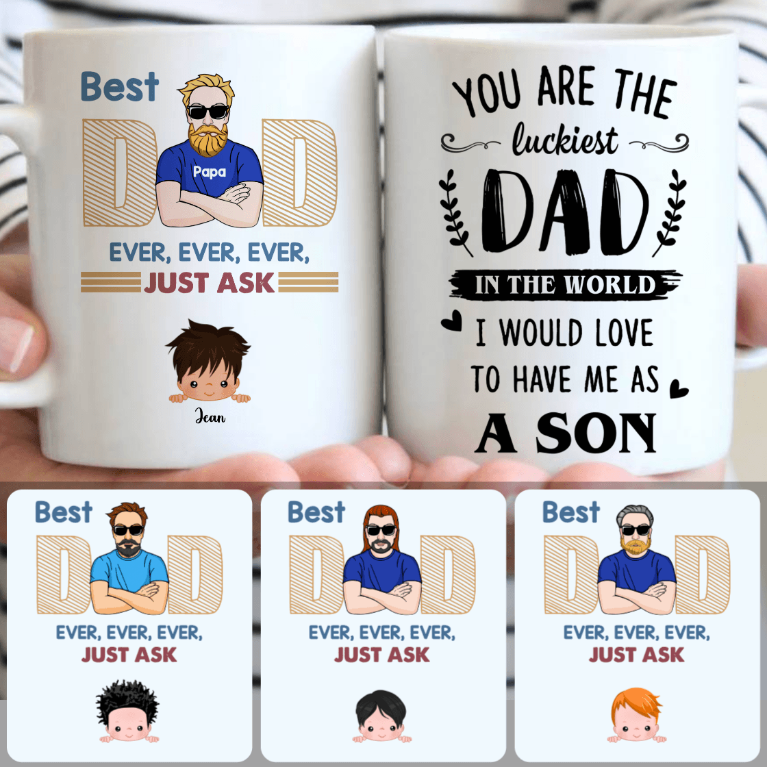 Personalized Mug, Unique Father's Day Gifts, Dad & Kid Customized Coffee Mug With Names Personalized Mug, Unique Father's Day Gifts, Dad & Kid Customized Coffee Mug With Names