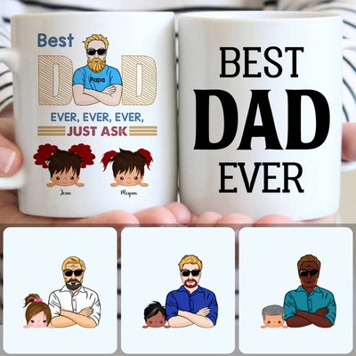 Dad & 2 Kids Customized Coffee Mug With Names, Personalized Mug, Best Father's Day Gifts