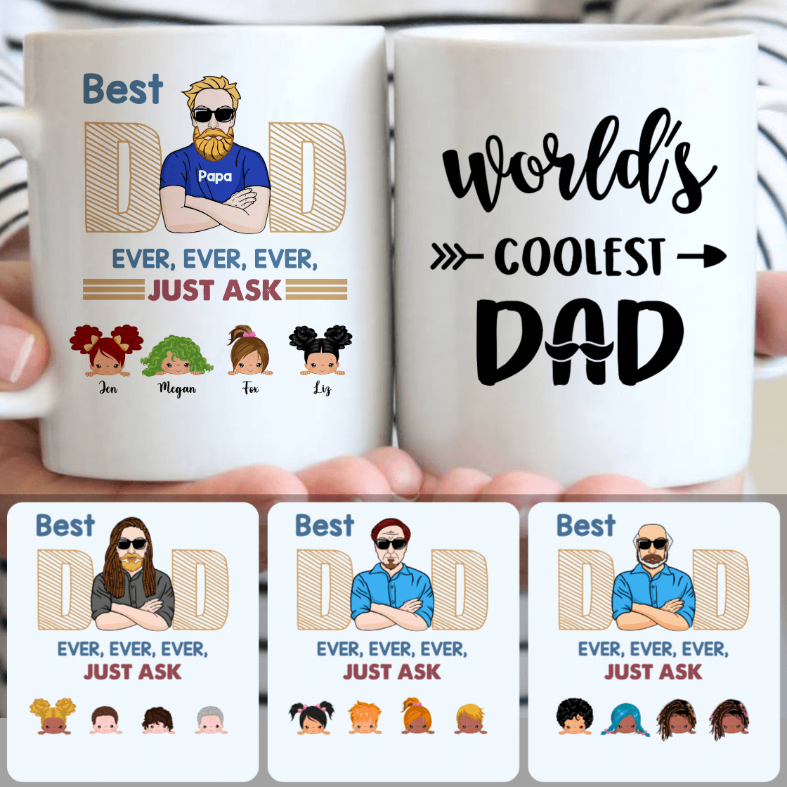 Personalized Mug, Perfect Father's Day Gifts, Dad & 4 Kids Customized Coffee Mug With Names Personalized Mug, Perfect Father's Day Gifts, Dad & 4 Kids Customized Coffee Mug With Names