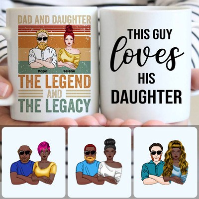 Dad & Daughter Customized Coffee Mug With Names, Personalized Mug, Surprise Father's Day Gifts