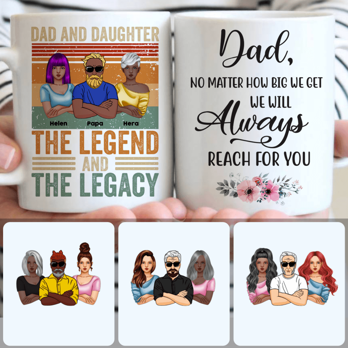 Personalized Mug, Unique Father's Day Gifts, Dad & 2 Daughters Customized Coffee Mug With Names