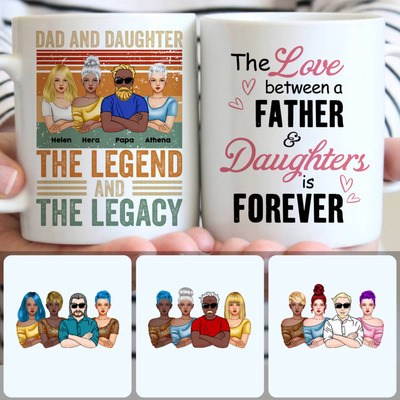 Dad & 3 Daughters Customized Coffee Mug With Names, Personalized Mug, Best Father's Day Gifts