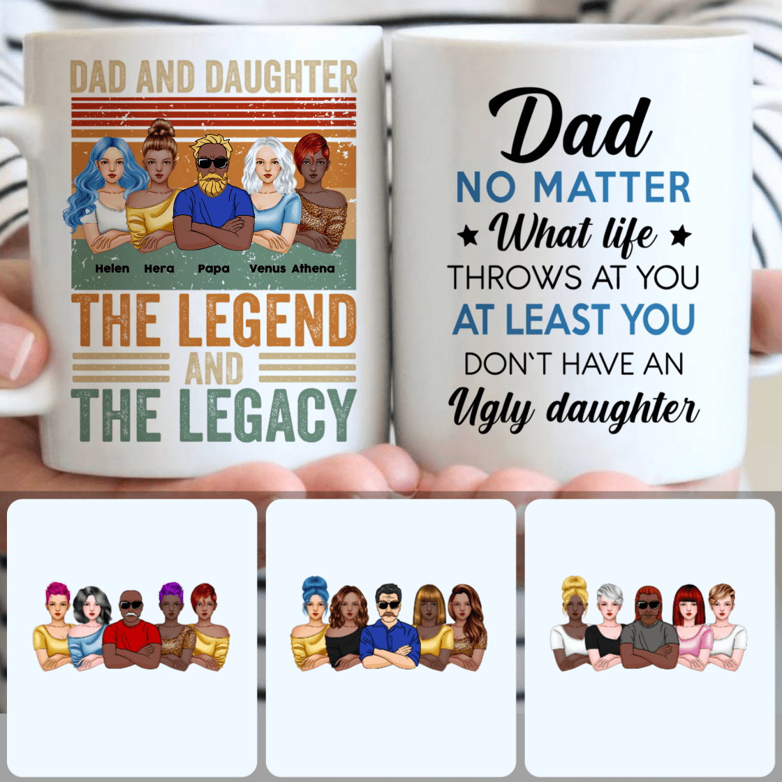 Personalized Mug, Perfect Father's Day Gifts, Dad & 4 Daughters Customized Coffee Mug With Names