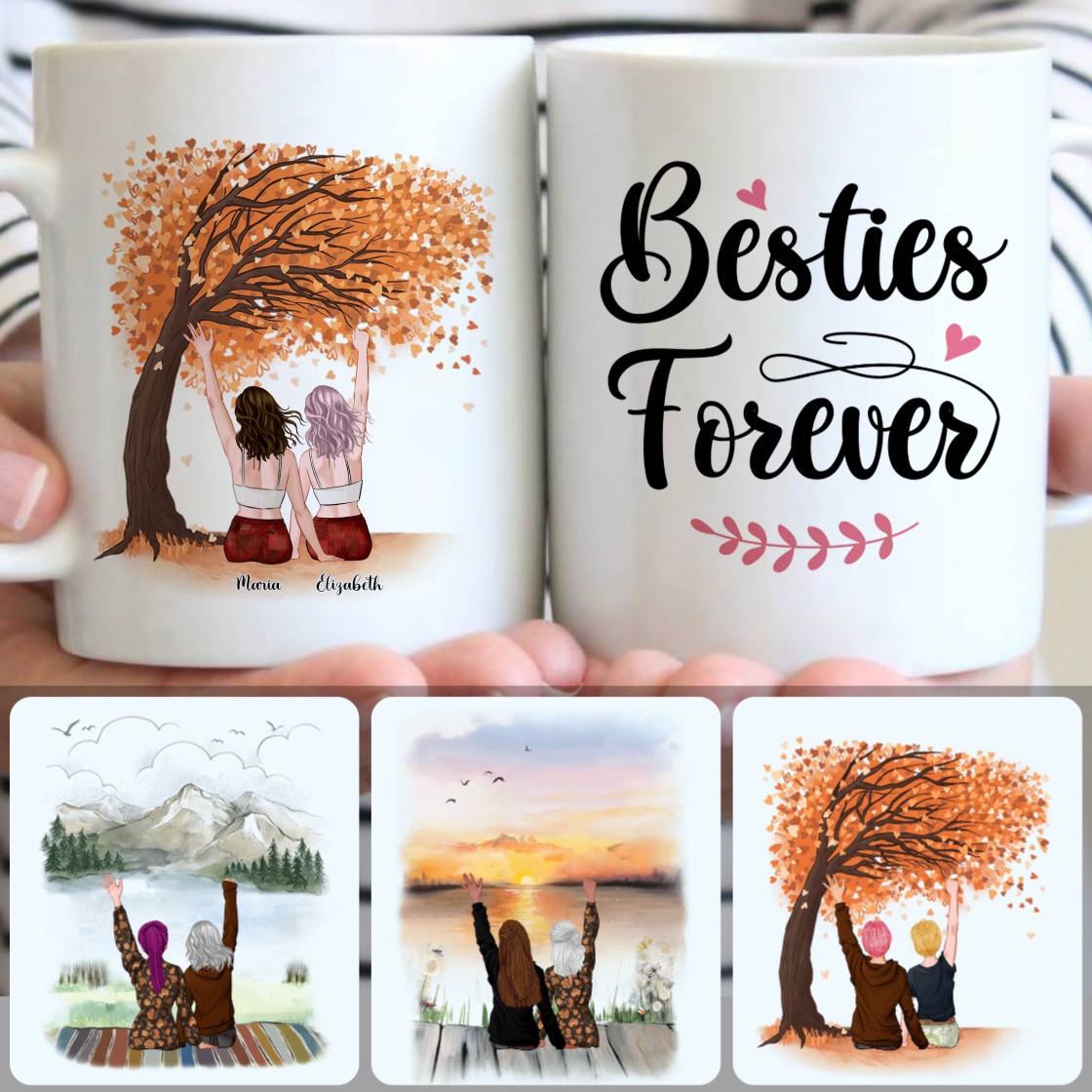 Personalized Mug, Unique Birthday Gifts, 2 Best Friends Forever Customized Coffee Mug With Names