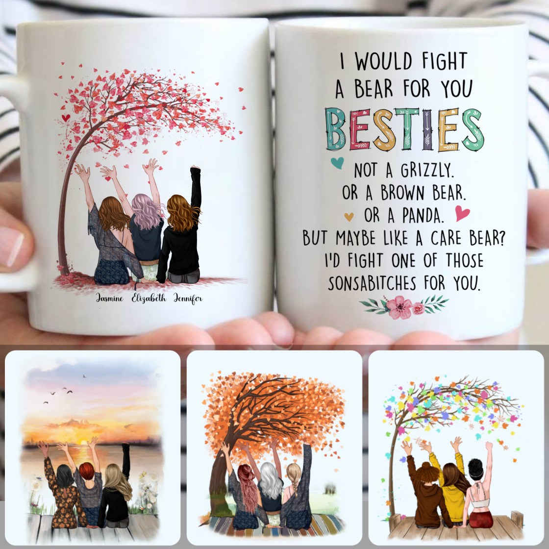Personalized Mug, Special Birthday Gifts, 3 Best Friends Forever Customized Coffee Mug With Names